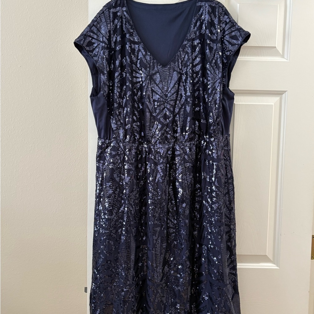 BloomChic Navy Sequin Midi Dress